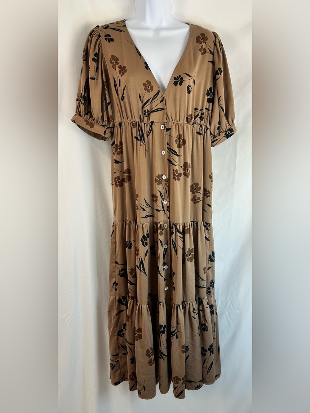 Saltwater Luxe Floral Tiered Maxi Dress Puff Sleeve Boho Cottagecore S